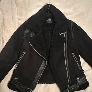 Zara Faux Suede Shearling Jacket